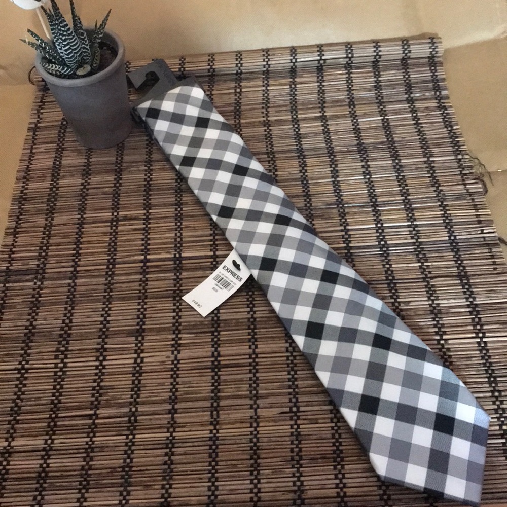 Express Black and Gray Plaid Tie